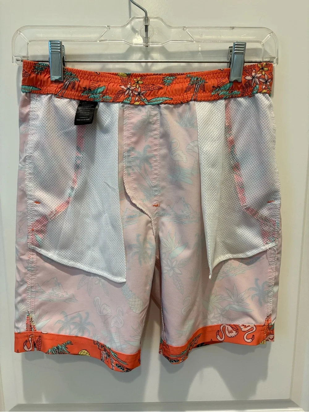Blue Crown Tropical Flamingo Swim Trunks Men’s Medium Orange Beach Shorts